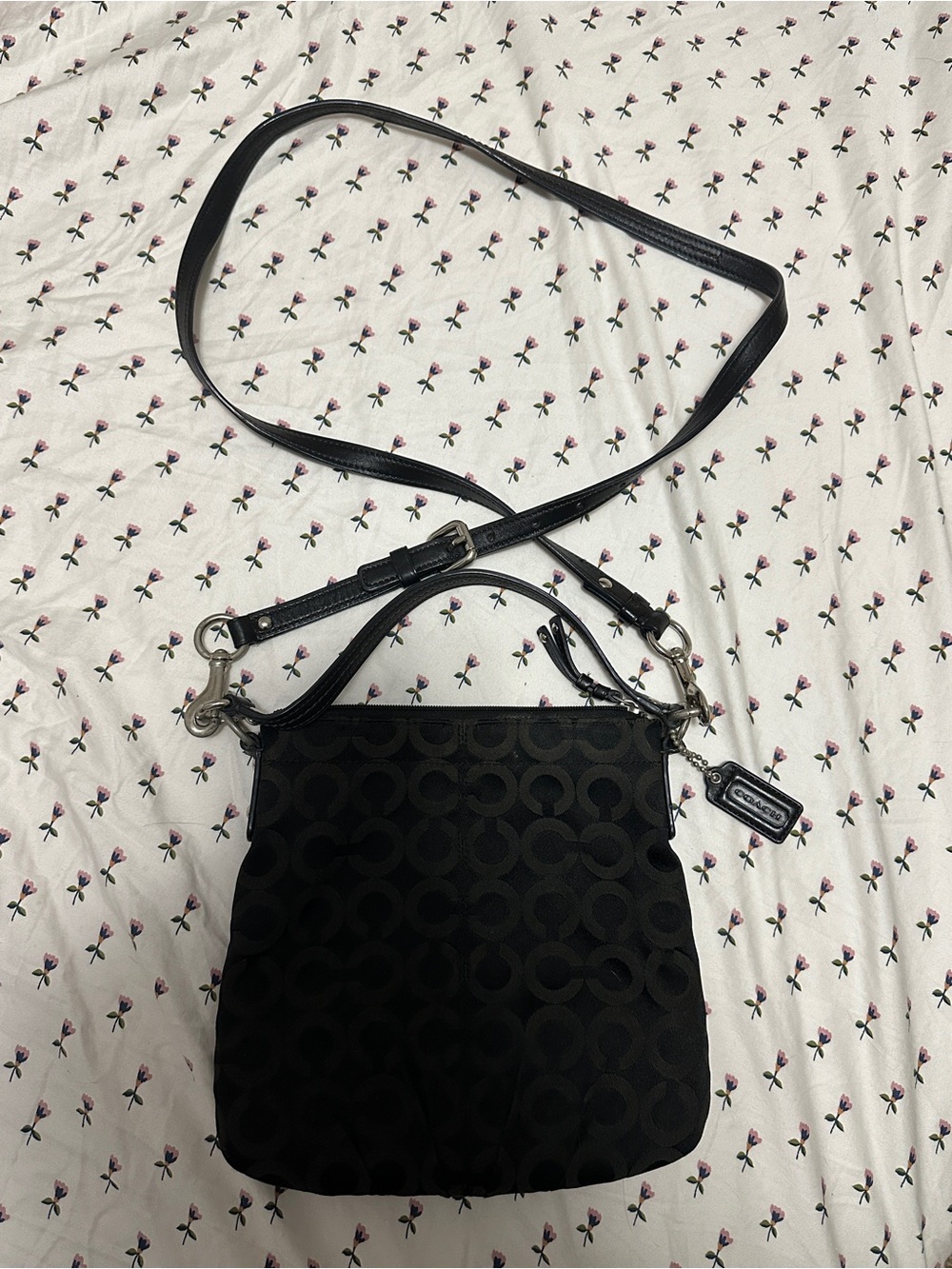 Coach 2009 Black Pleated Monogram Signature Crossbody Bag